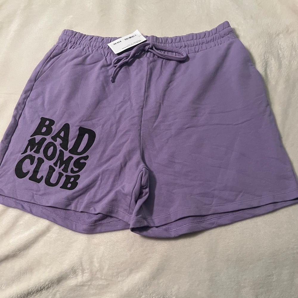 Zenana 2x “Bad Mom’s Club” shorts nwt in lavender